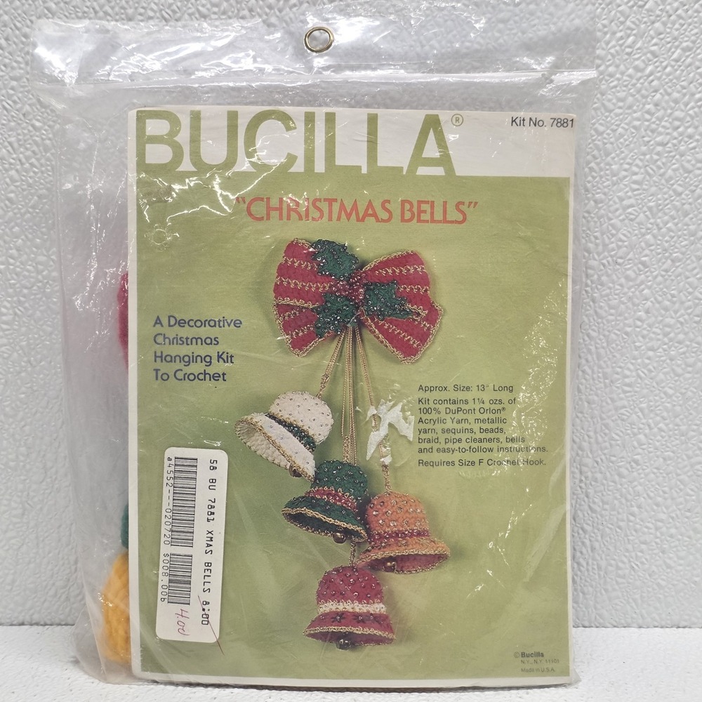 Vintage Christmas Bells Crochet Hanging Kit Bucilla 7881 Made in USA